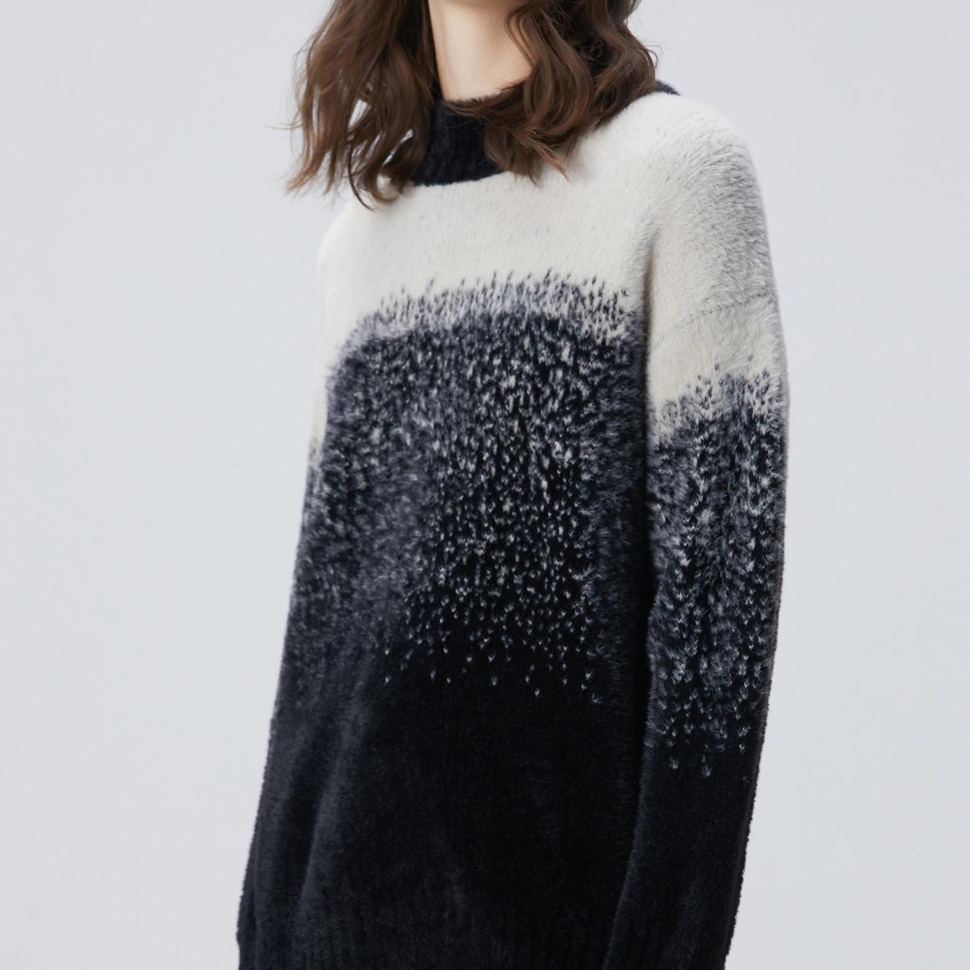 Network Kadın Siyah Yarım Balıkçı Desenli Sakal İp Kazak