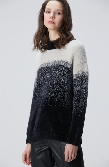  Network Kadın Siyah Yarım Balıkçı Desenli Sakal İp Kazak