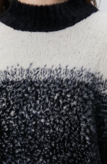  Network Kadın Siyah Yarım Balıkçı Desenli Sakal İp Kazak