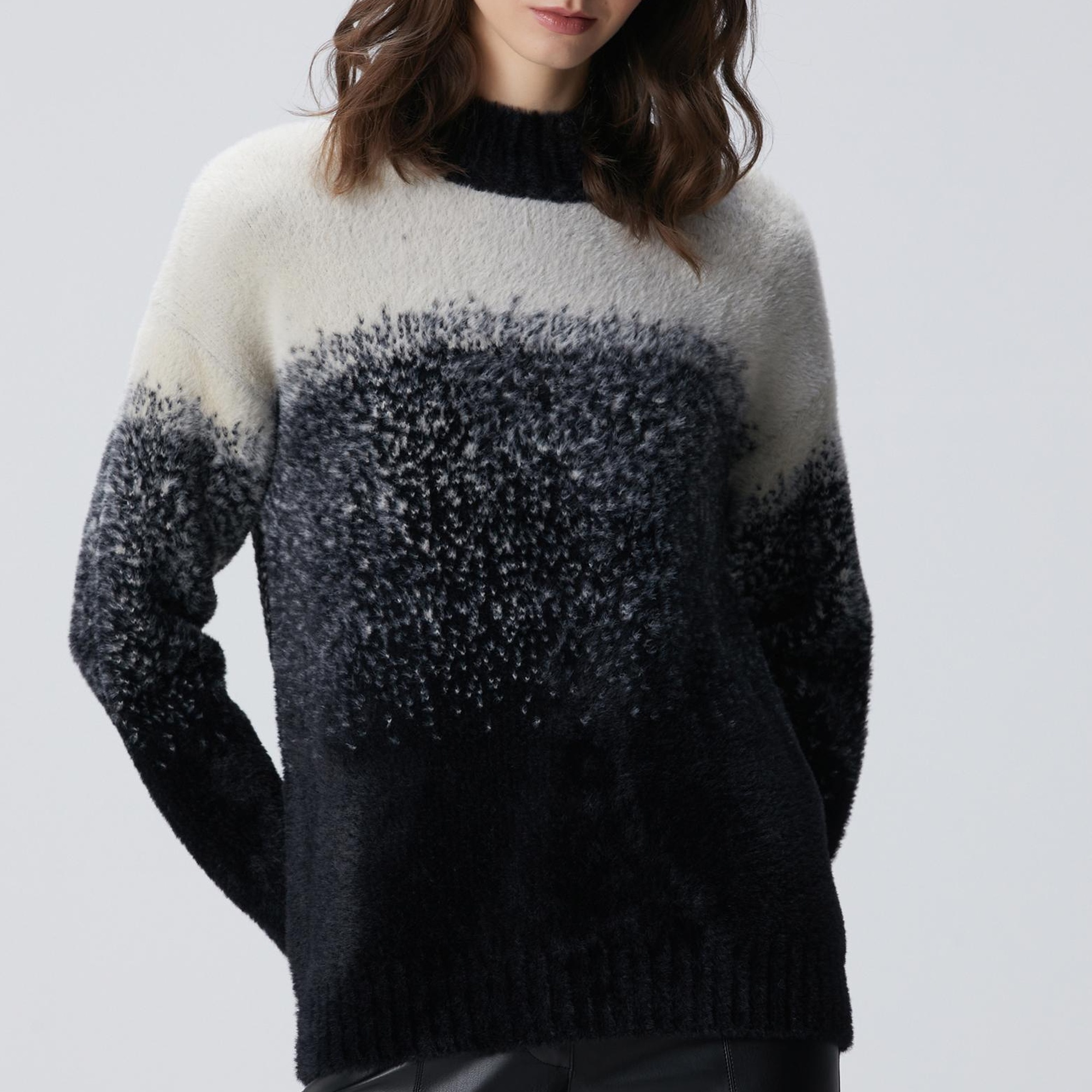 Network Kadın Siyah Yarım Balıkçı Desenli Sakal İp Kazak