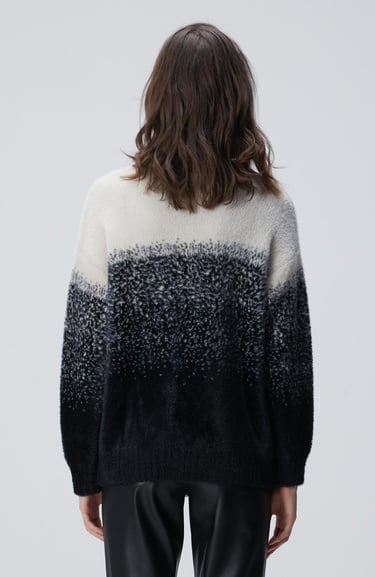  Network Kadın Siyah Yarım Balıkçı Desenli Sakal İp Kazak