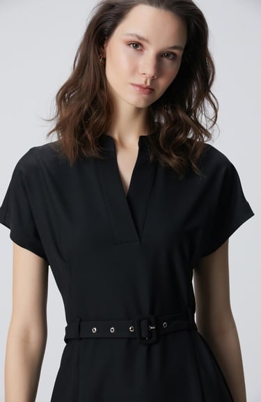  Network Kadın Siyah Kemerli Mini Elbise