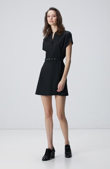  Network Kadın Siyah Kemerli Mini Elbise