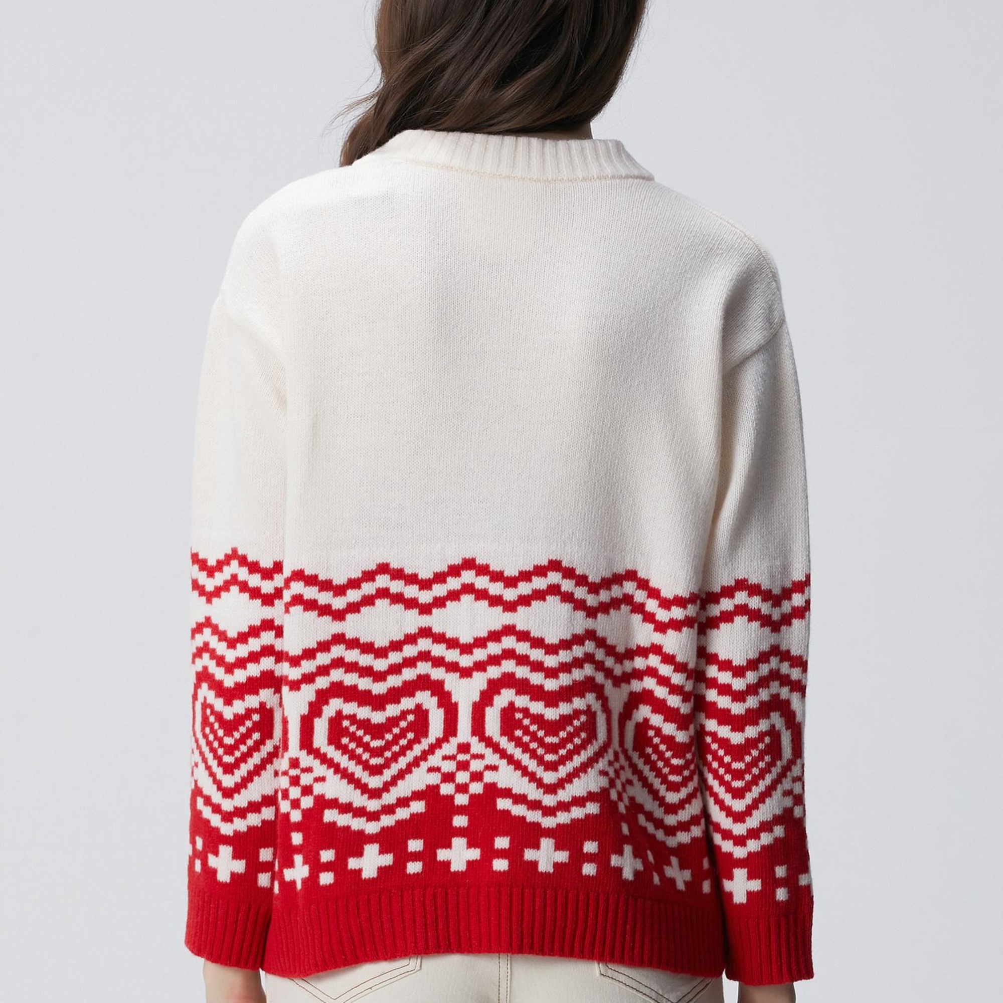 Network Kadın Kırık Beyaz Desenli Yün Karışımlı Triko Kazak