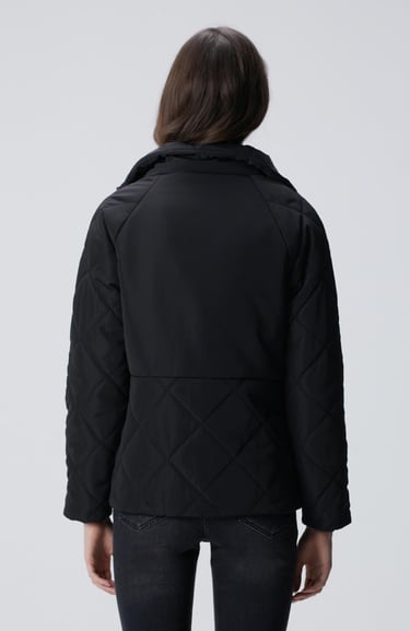  Network Kadın Siyah Yarım Kapitone Detaylı Kaban