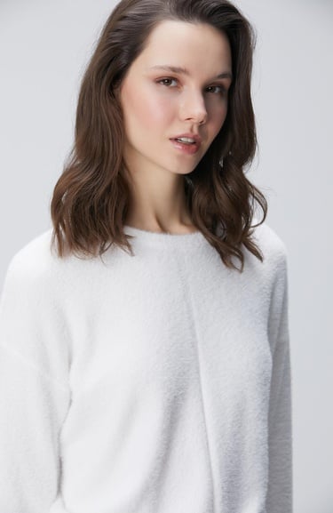  Network Kadın Kırık Beyaz Sakal İp Basic Kazak