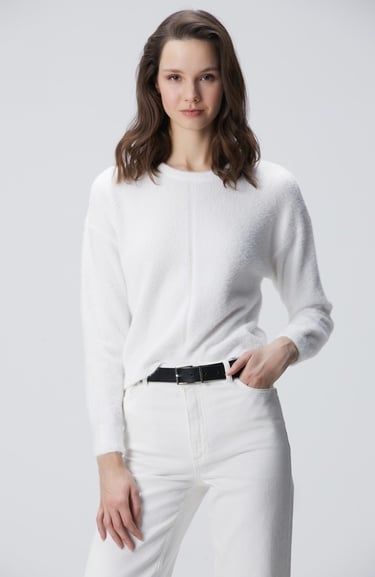  Network Kadın Kırık Beyaz Sakal İp Basic Kazak