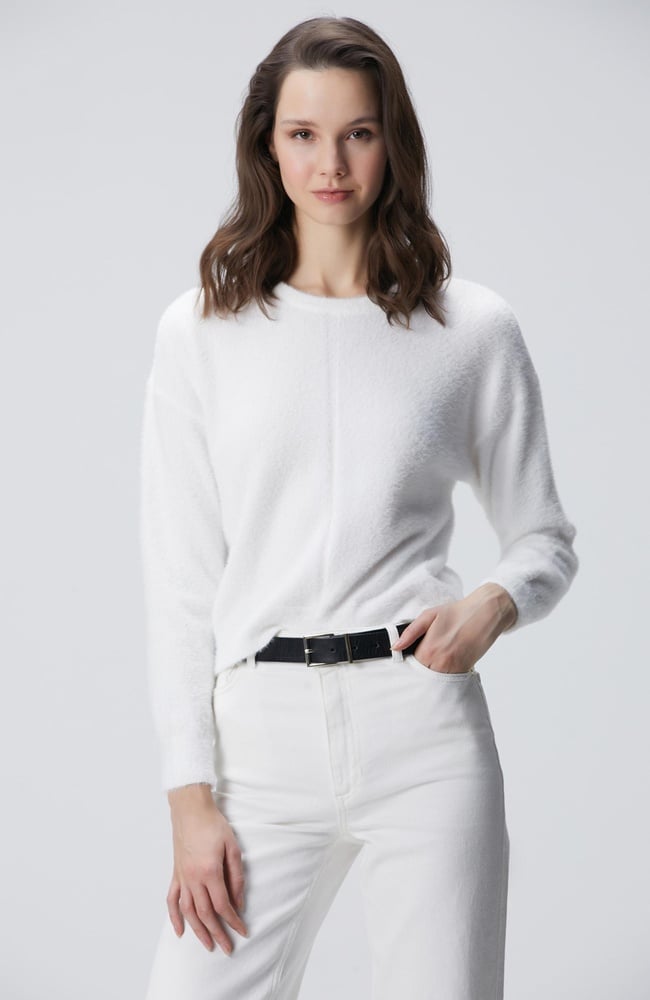  Network Kadın Kırık Beyaz Sakal İp Basic Kazak