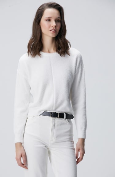  Network Kadın Kırık Beyaz Sakal İp Basic Kazak