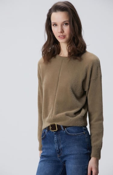  Network Kadın Haki Sakal İp Basic Kazak