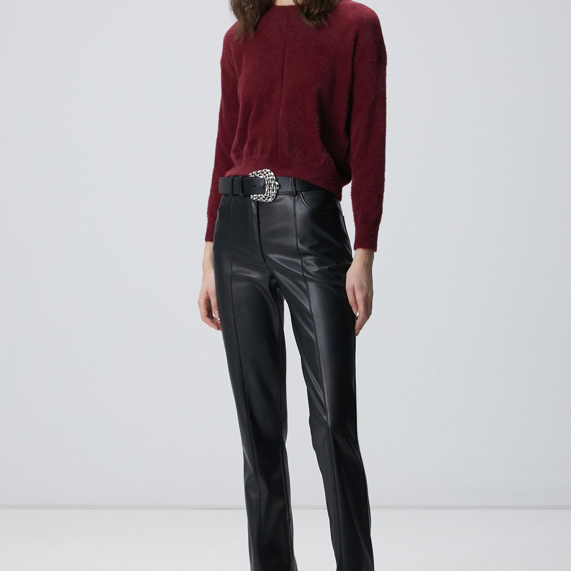 Network Kadın Bordo Sakal İp Basic Kazak