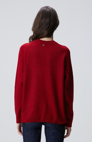  Network Kadın Kırmızı Bisiklet Yaka Taş İşlemeli Kazak