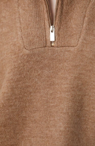  Network Kadın Camel Dik Yaka Fermuarlı Uzun Kol Kazak