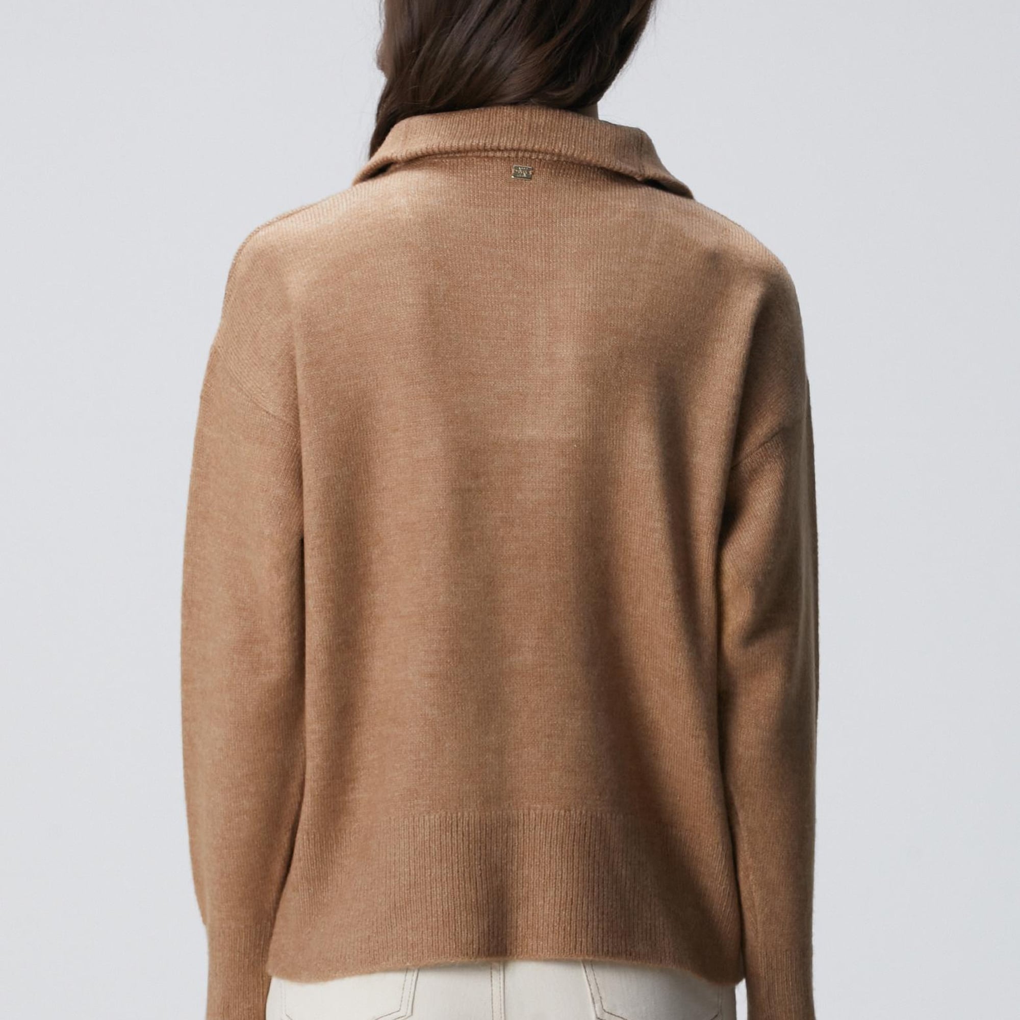 Network Kadın Camel Dik Yaka Fermuarlı Uzun Kol Kazak