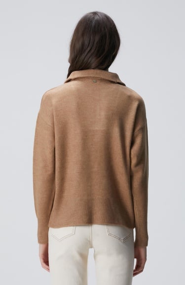  Network Kadın Camel Dik Yaka Fermuarlı Uzun Kol Kazak