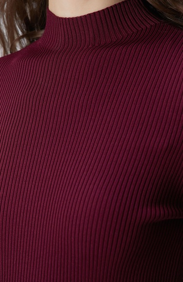  Network Kadın Bordo İnce Ribana Örgü Kazak