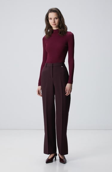  Network Kadın Bordo İnce Ribana Örgü Kazak