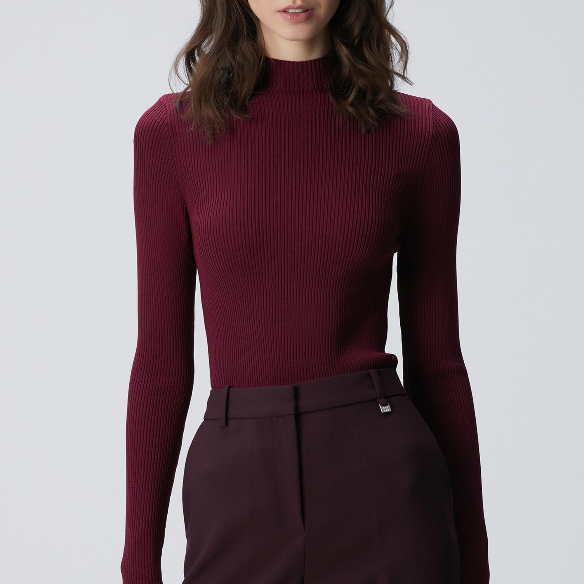 Network Kadın Bordo İnce Ribana Örgü Kazak