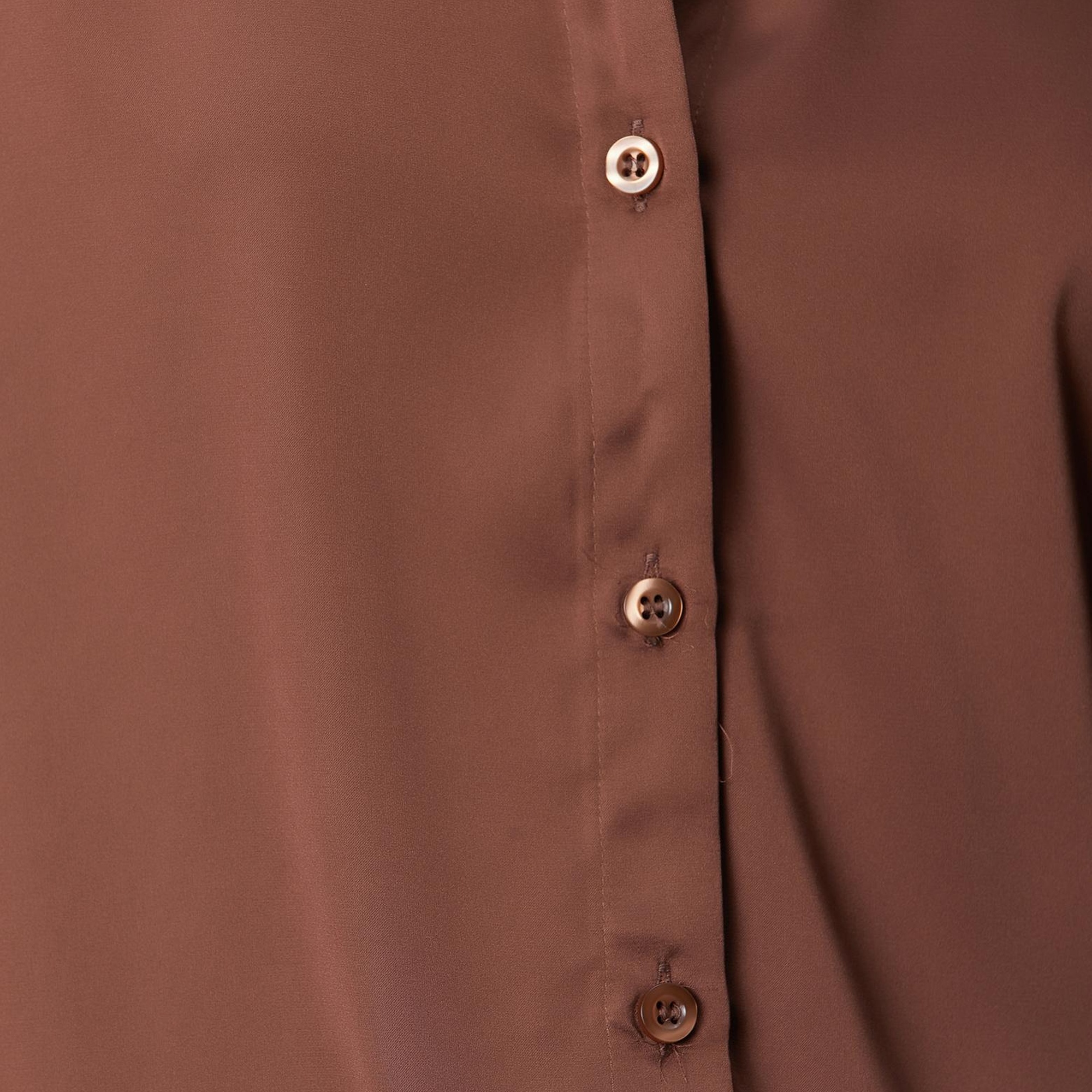 Network Kadın Kahverengi Geniş Manşetli Saten Gömlek