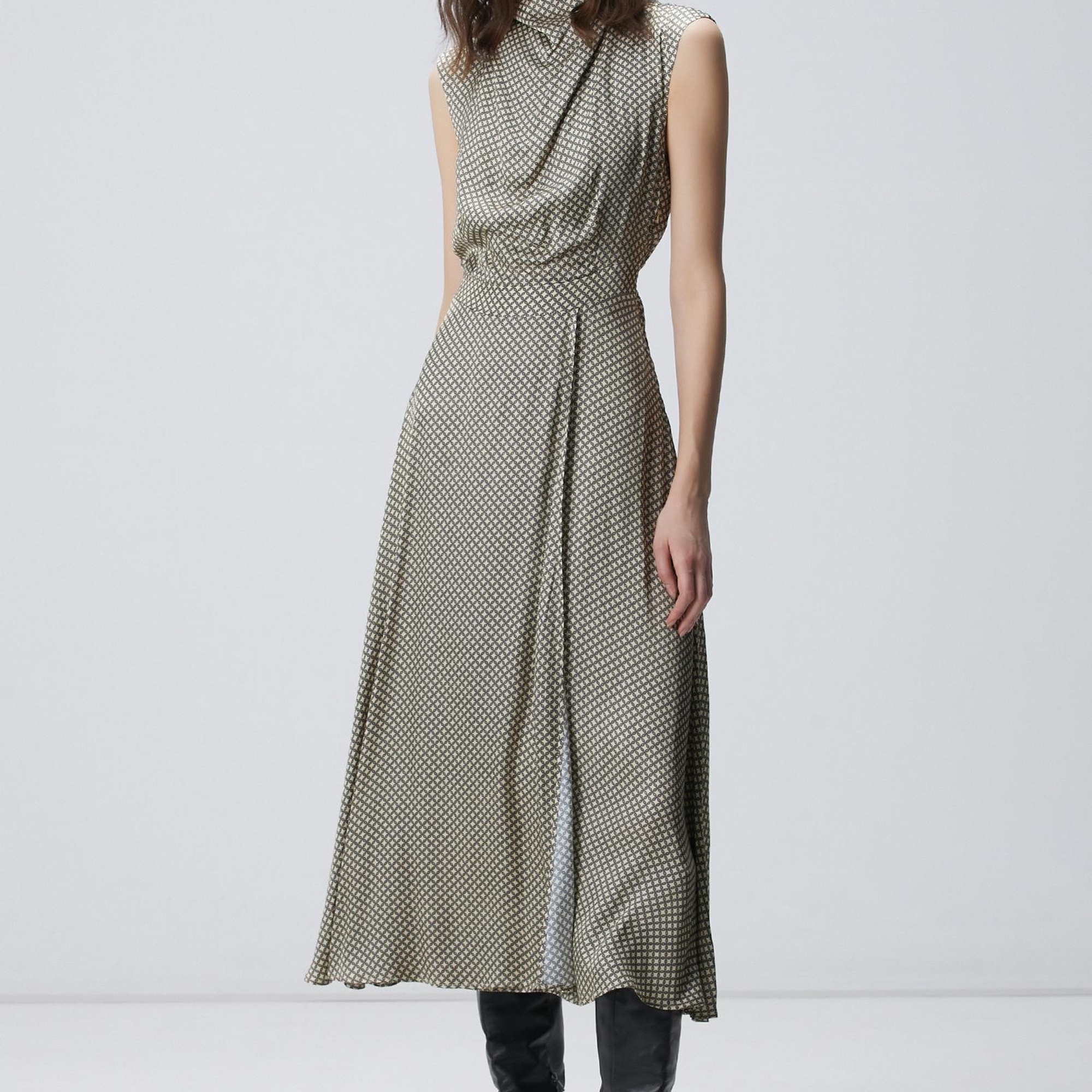 Network Kadın Sarı Desenli Midi Elbise