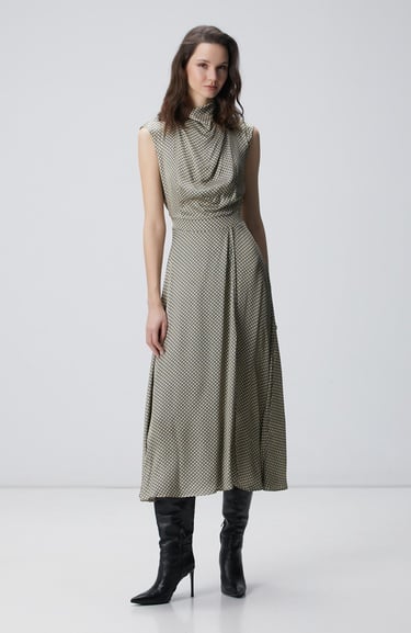  Network Kadın Sarı Desenli Midi Elbise