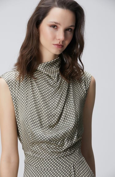  Network Kadın Sarı Desenli Midi Elbise