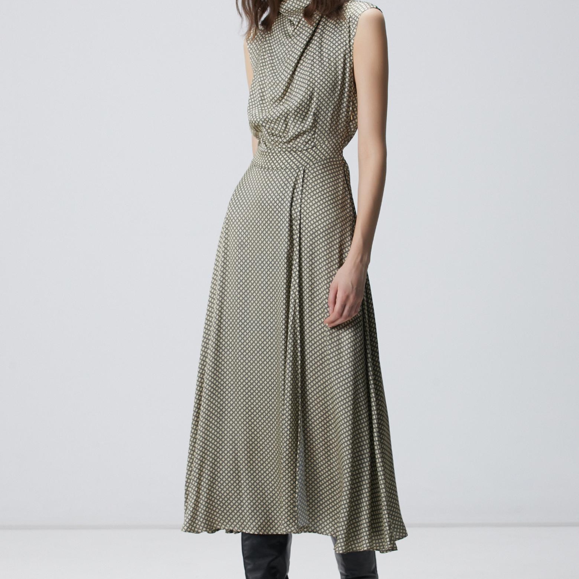 Network Kadın Sarı Desenli Midi Elbise