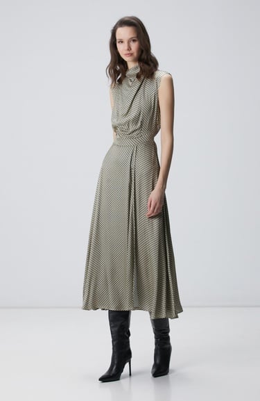  Network Kadın Sarı Desenli Midi Elbise