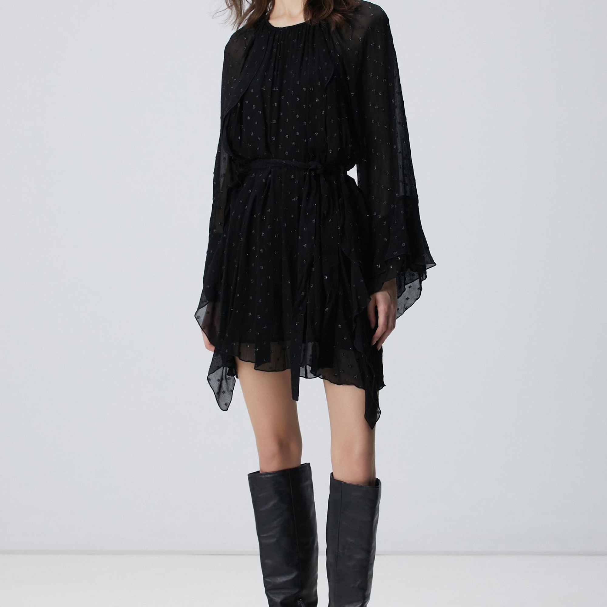 Network Kadın Siyah Desenli Mini Elbise