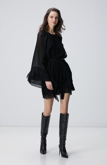  Network Kadın Siyah Desenli Mini Elbise