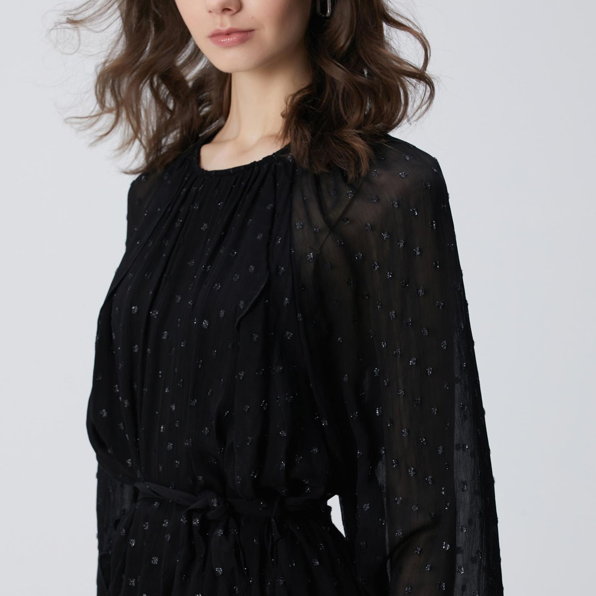 Network Kadın Siyah Desenli Mini Elbise