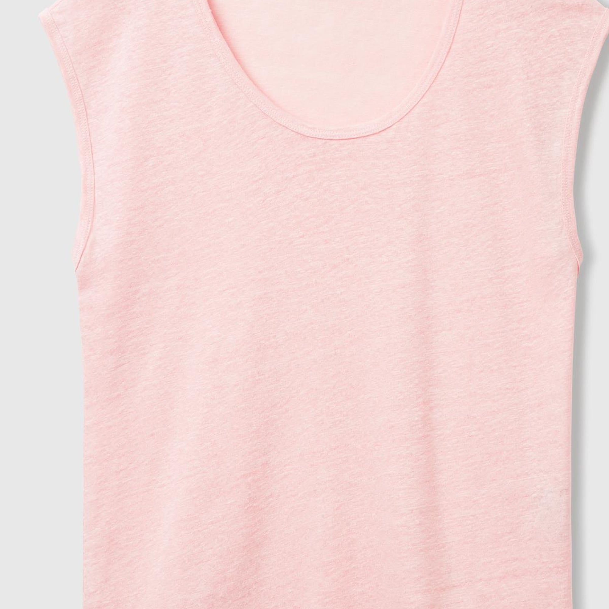 Kadın Pembe %100 Keten Yanları Yırtmaçlı Relax Fit Yuvarlak Yaka T-Shirt