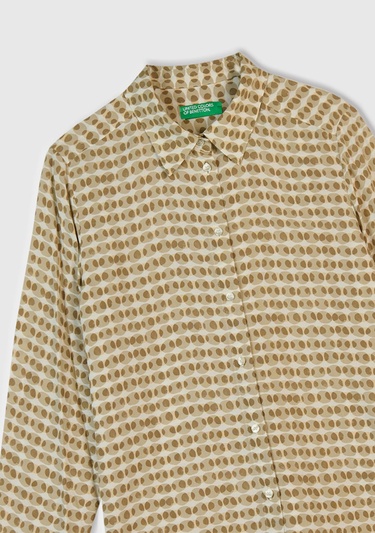  Kadın Bej %100 Viskoz Desenli Gömlek