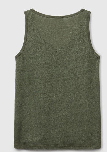  Kadın Haki %100 Keten Yanları Yırtmaçlı Regular Fit Yuvarlak Yaka Atlet