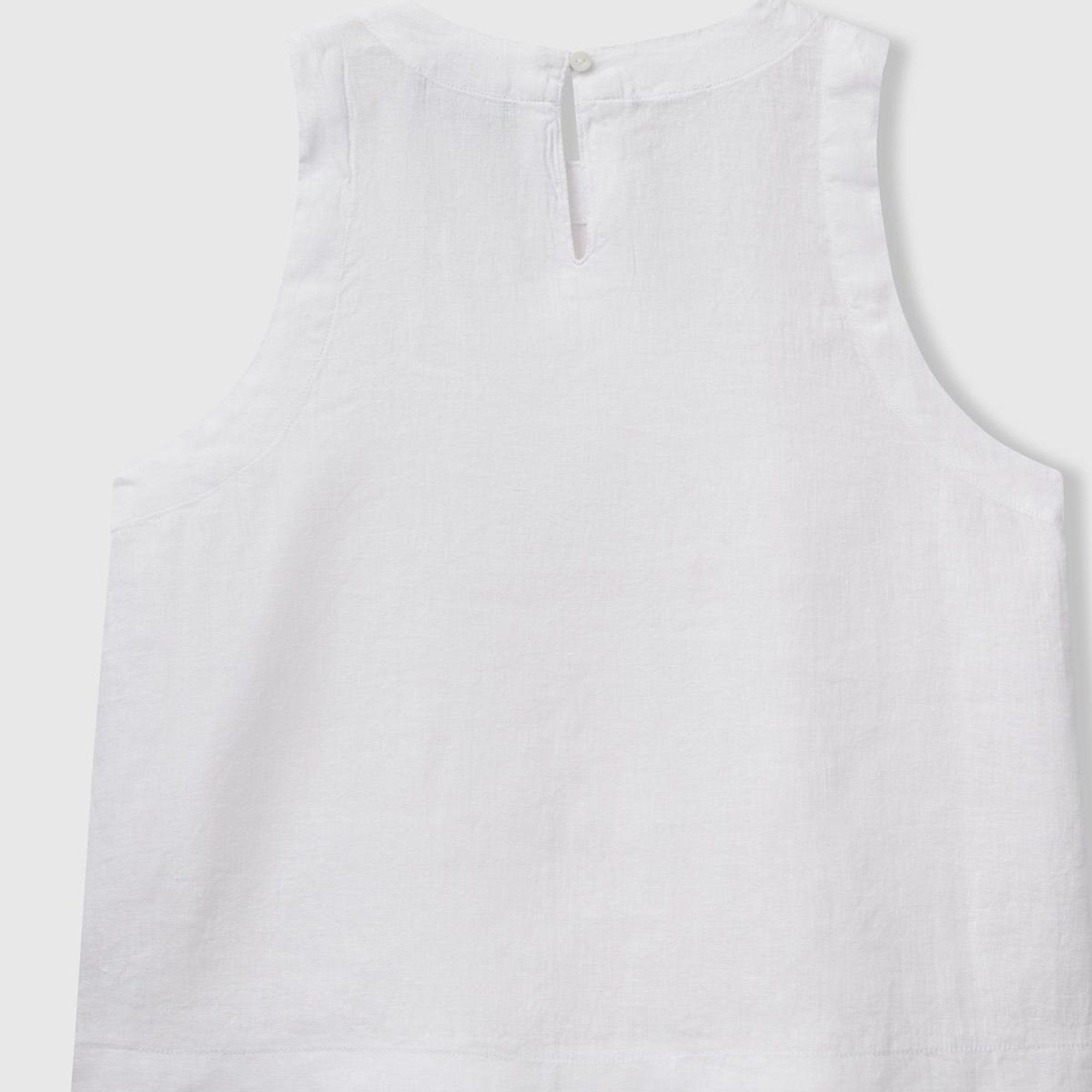 Kadın Beyaz %100 Keten Kolsuz Bluz