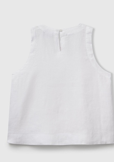  Kadın Beyaz %100 Keten Kolsuz Bluz