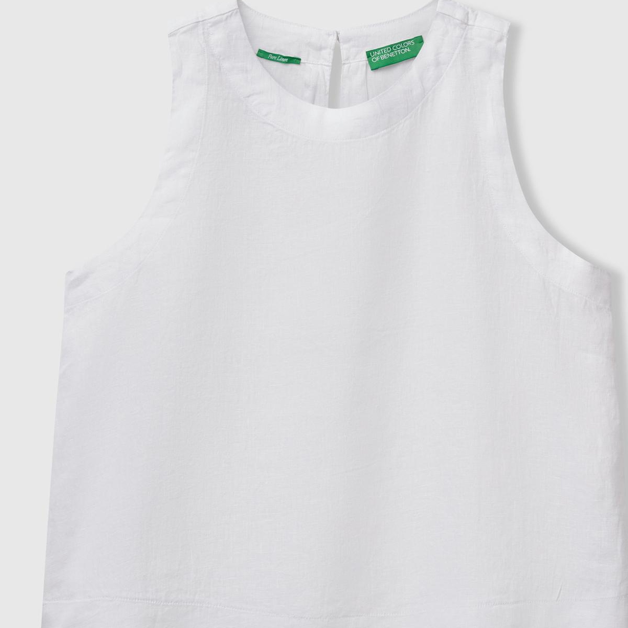 Kadın Beyaz %100 Keten Kolsuz Bluz