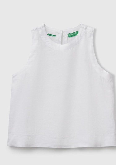  Kadın Beyaz %100 Keten Kolsuz Bluz