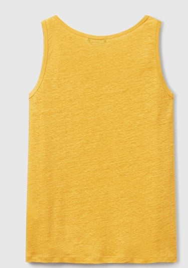  Kadın Sarı %100 Keten Yanları Yırtmaçlı Regular Fit Yuvarlak Yaka Atlet