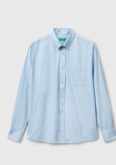  Erkek Mavi Viskoz Karışımlı Slim Fit Gömlek