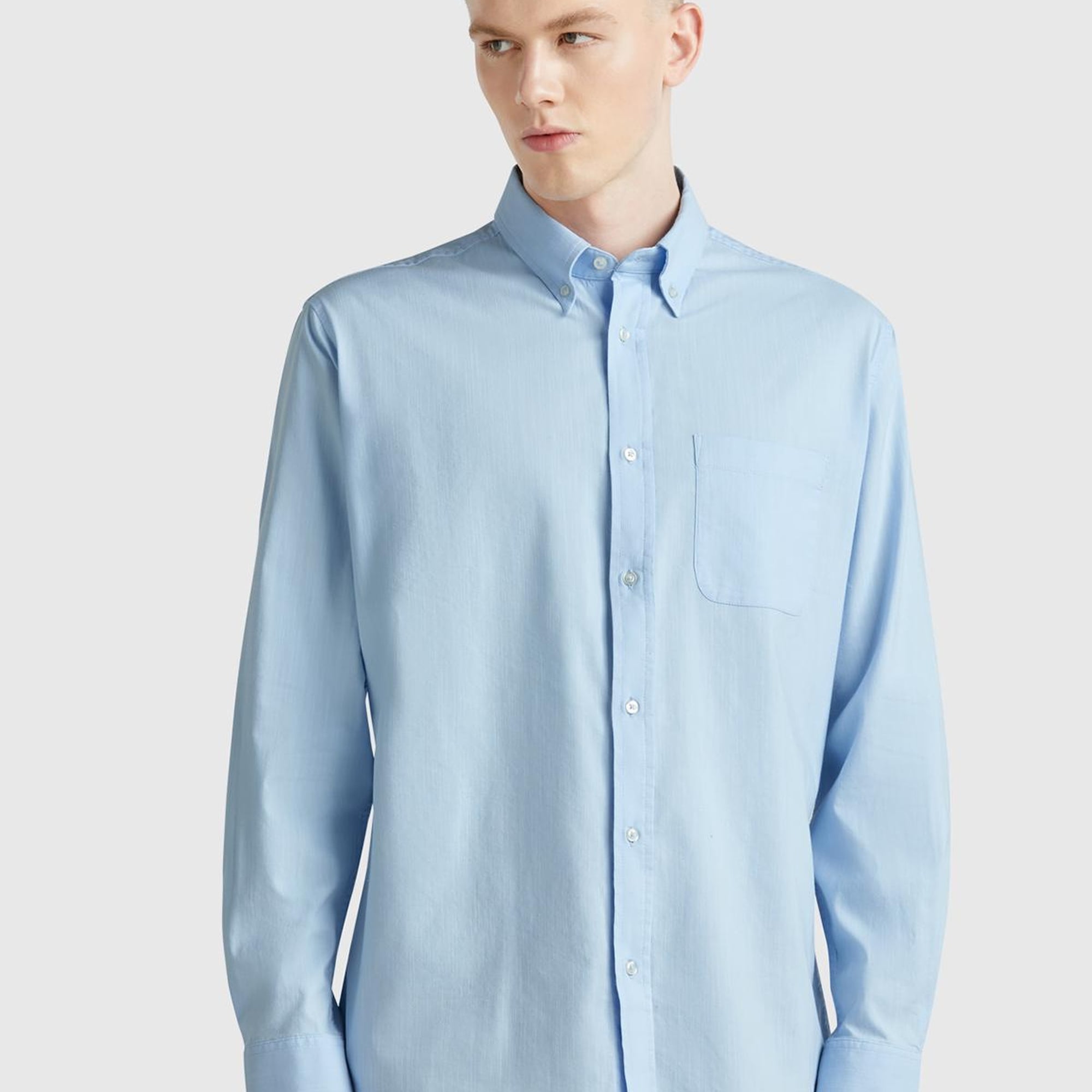 Erkek Mavi Viskoz Karışımlı Slim Fit Gömlek