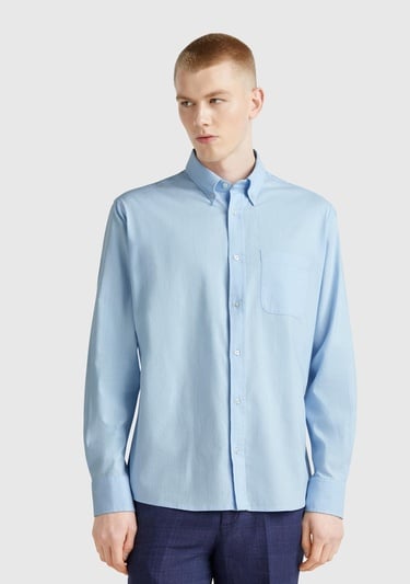  Erkek Mavi Viskoz Karışımlı Slim Fit Gömlek