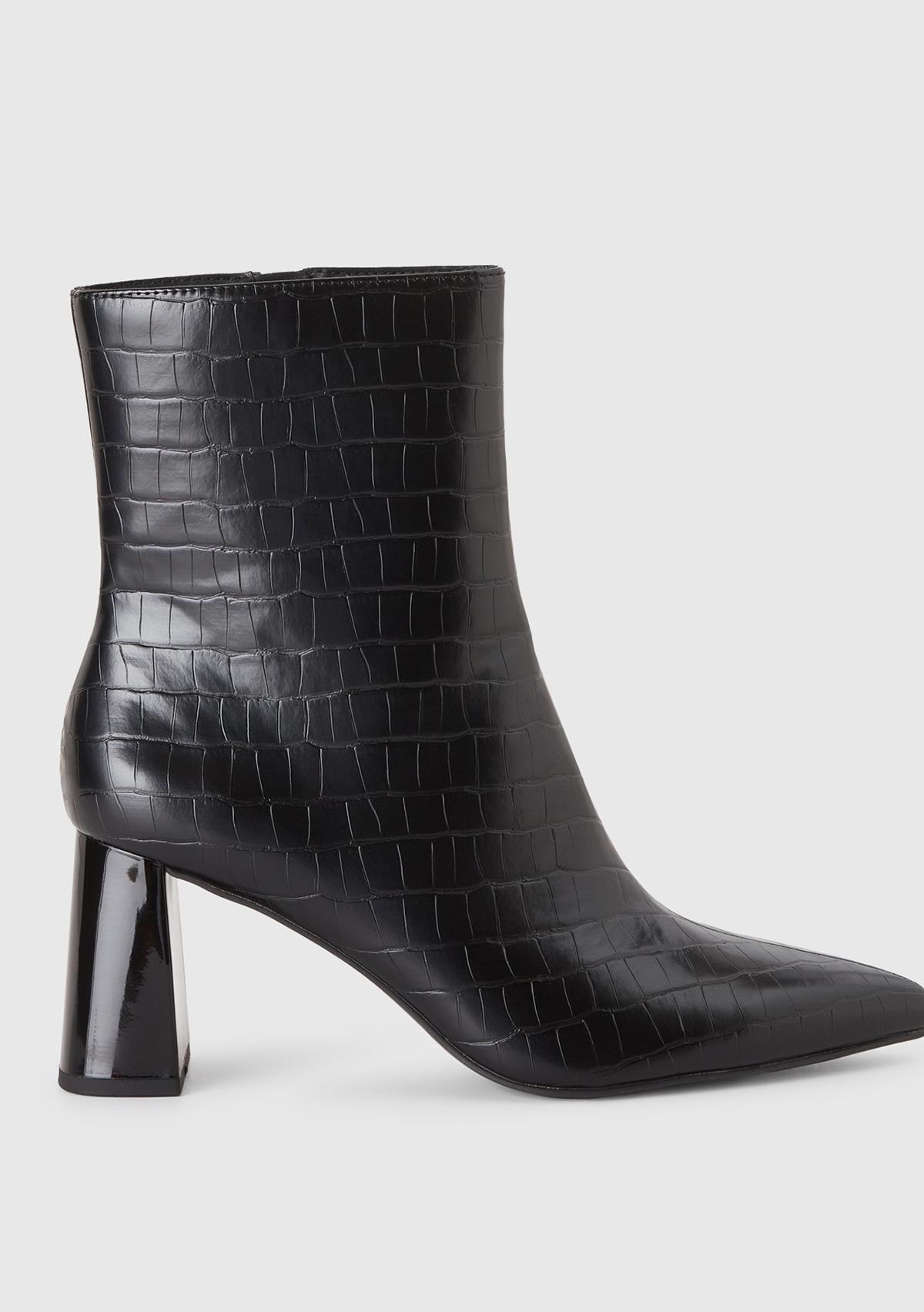  Kadın Siyah Sentetik Sivri Burun Topuklu Kroko Bot