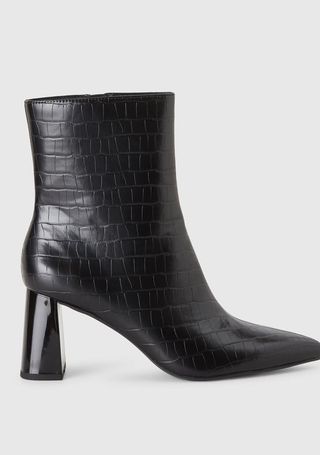  Kadın Siyah Sentetik Sivri Burun Topuklu Kroko Bot