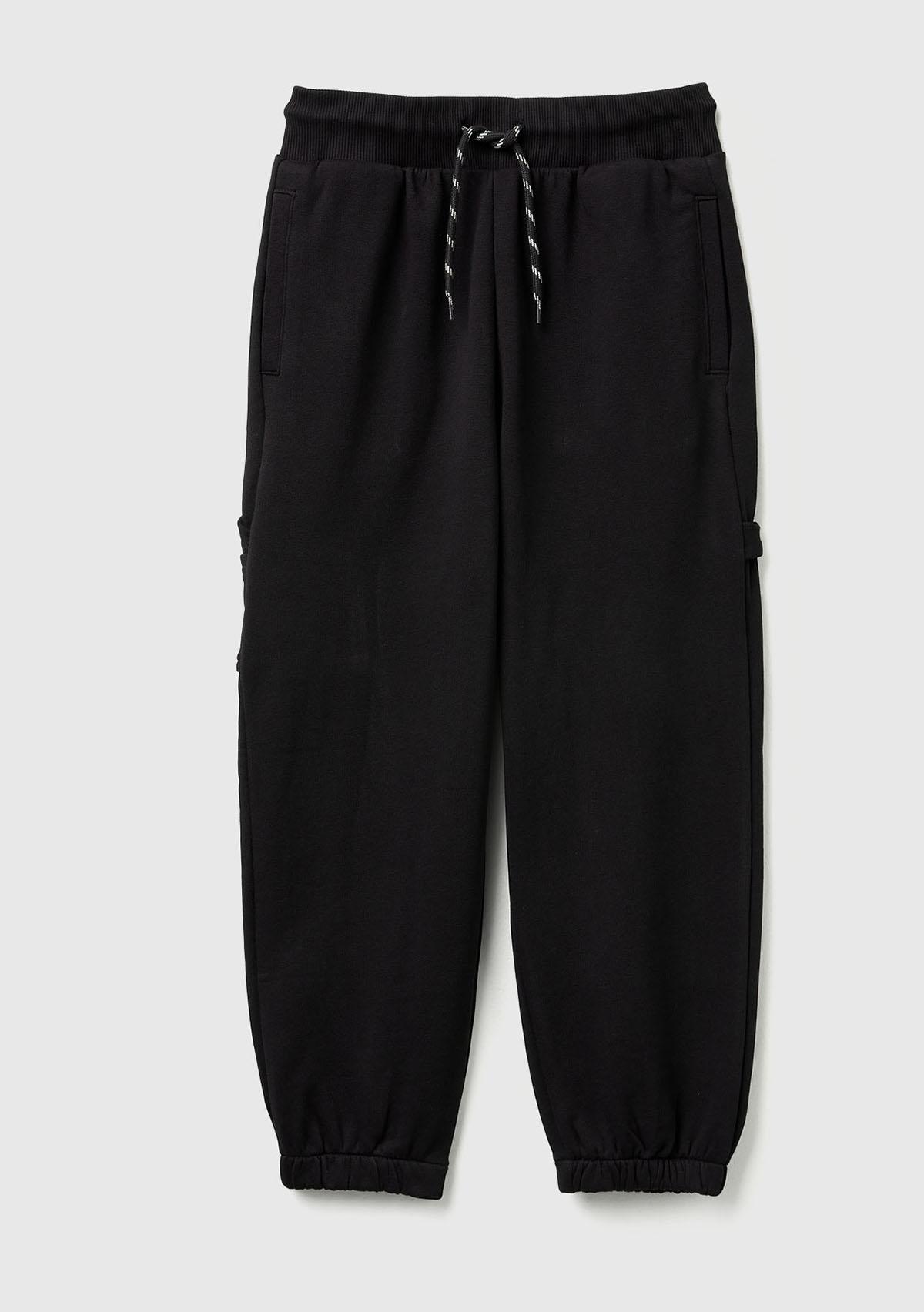  Erkek Çocuk Siyah Cep Detaylı Bileği Büzgülü İpli  Eşofman Altı