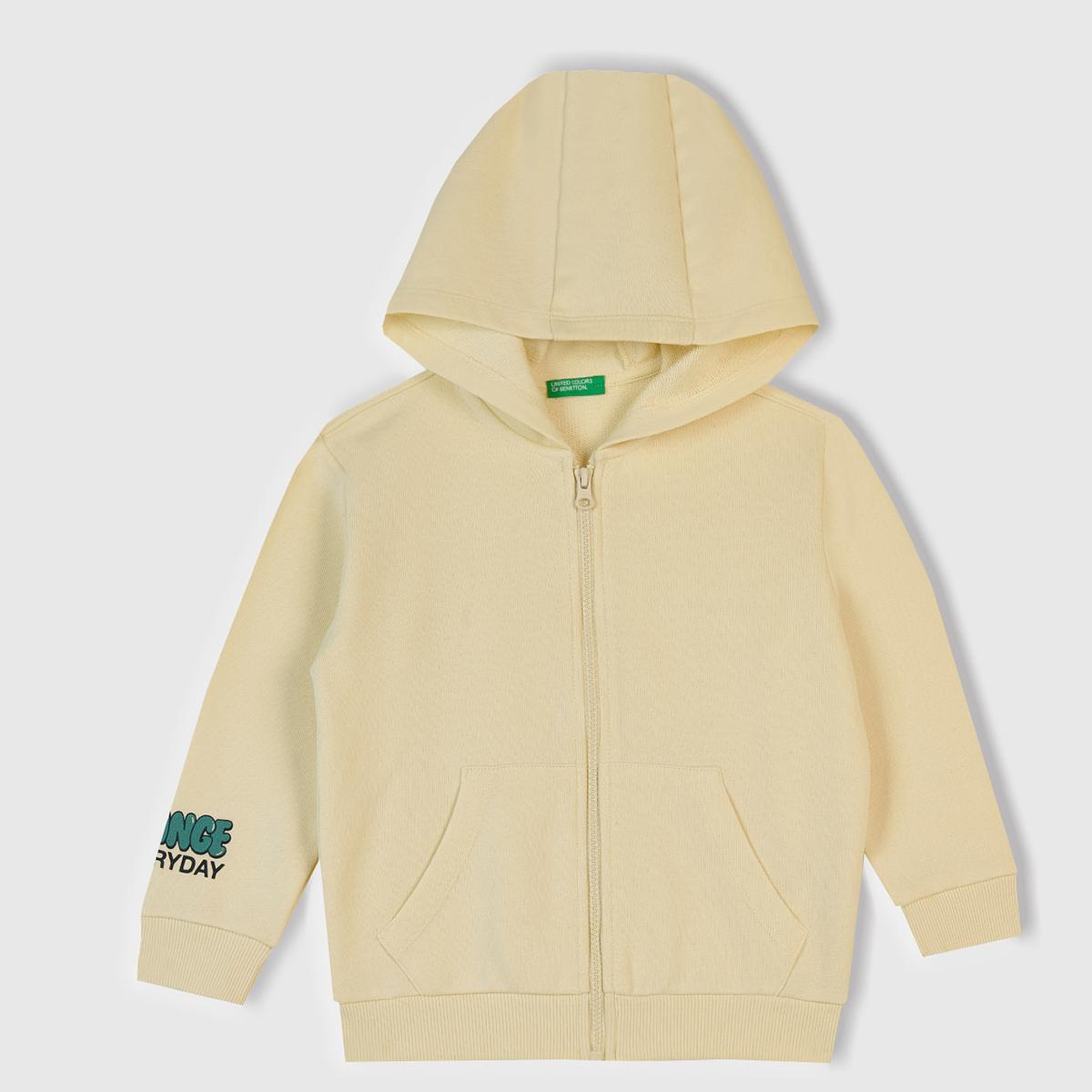 Erkek Çocuk Krem Baskılı Fermuarlı Kapüşonlu Relaxed Fit Sweatshirt