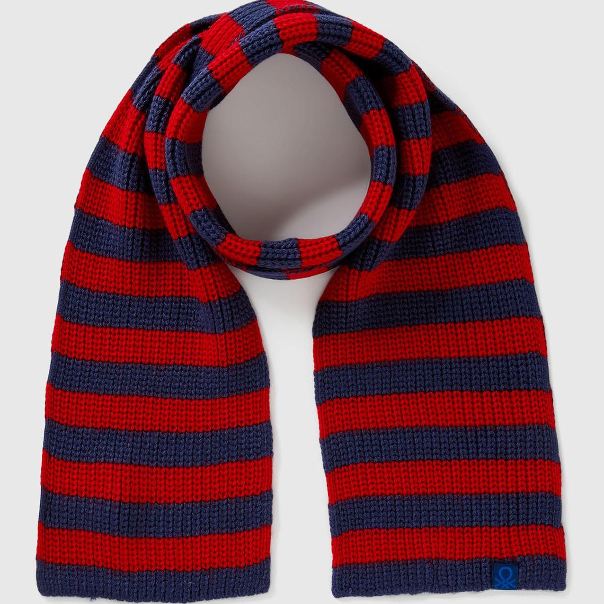 Erkek Çocuk Lacivert %100 Akrilik Logo Etiketi Detaylı Renk Bloklu Atkı