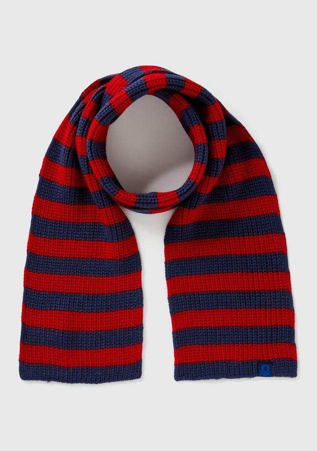  Erkek Çocuk Lacivert %100 Akrilik Logo Etiketi Detaylı Renk Bloklu Atkı