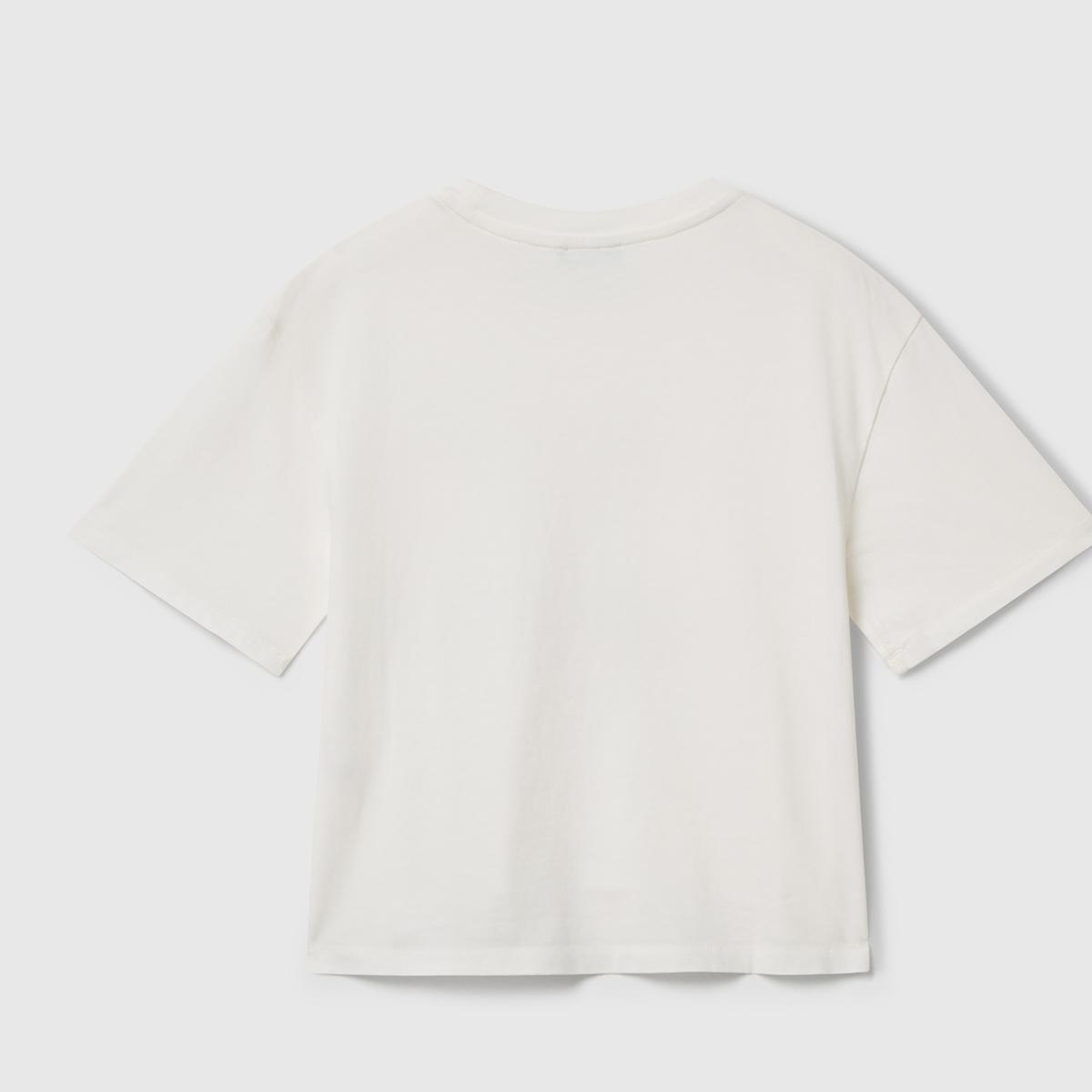 Kız Çocuk Ekru Önü Baskılı Aplikeli Ribana Yakalı Relaxed Fit T-shirt