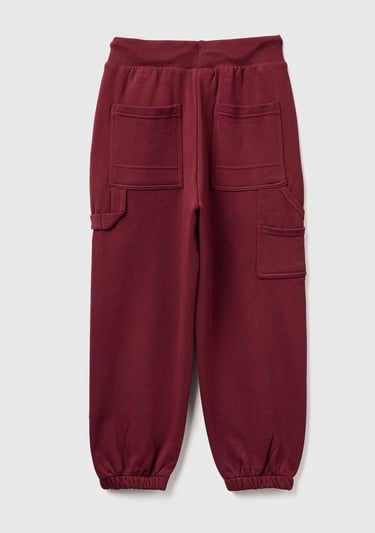 Erkek Çocuk Bordo Cep Detaylı Bileği Büzgülü İpli  Eşofman Altı